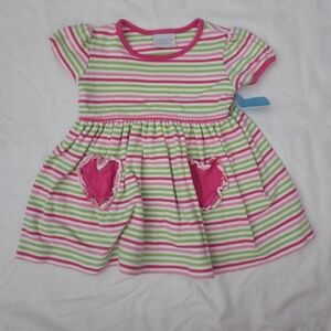 Squiggles infant girl 12m Pink striped dress #HM1